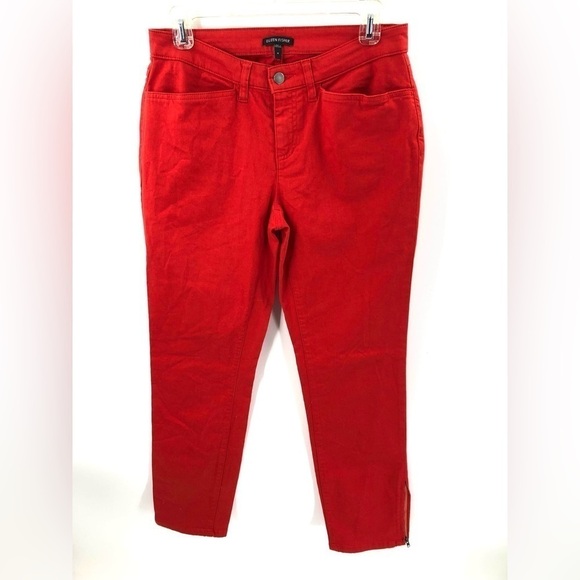 Eileen Fisher Ankle Zip Slim Leg Pants Stretch Organic Cotton Blend Lava Red 4 - Picture 2 of 11